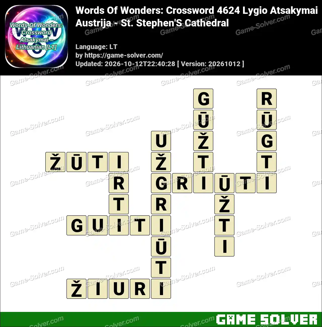Words Of Wonders: Crossword 4624 Lygio Atsakymai – Austrija – St. Stephen’S Cathedral